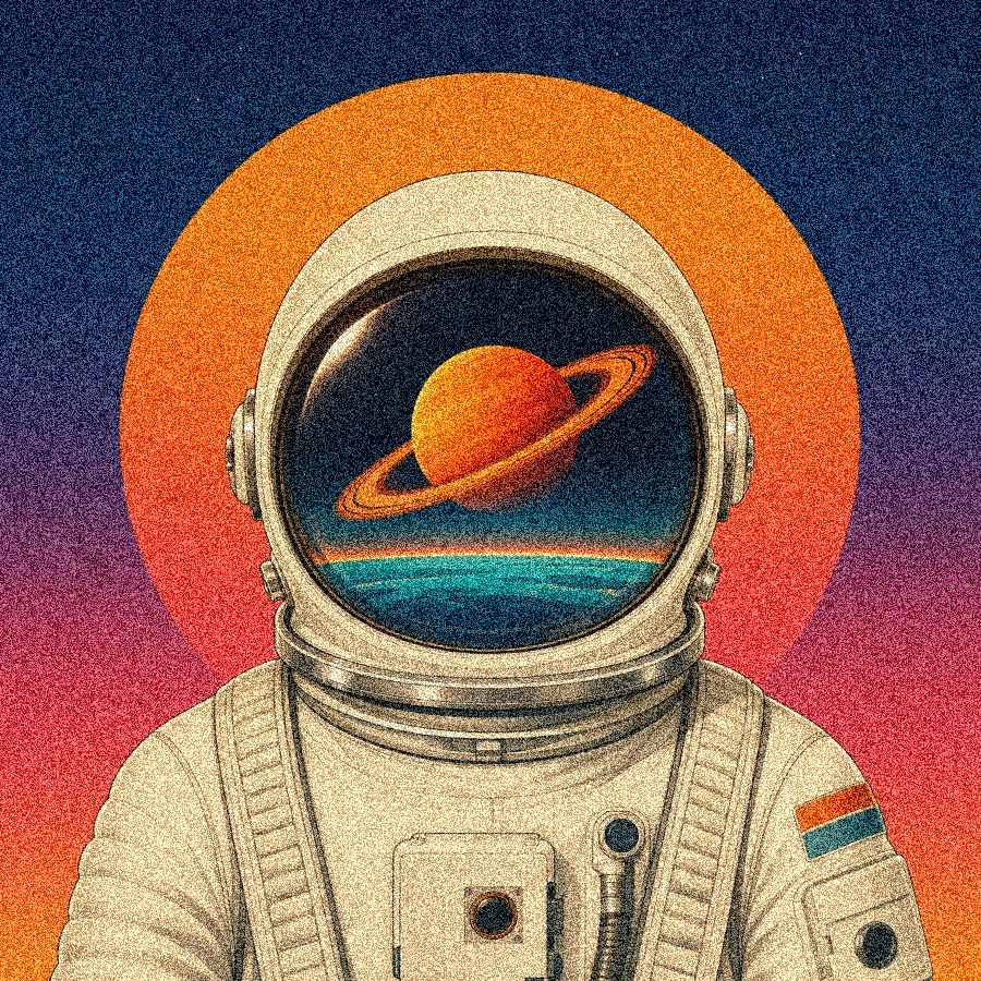 The same astronaut artwork with visible grain across the suit and sky