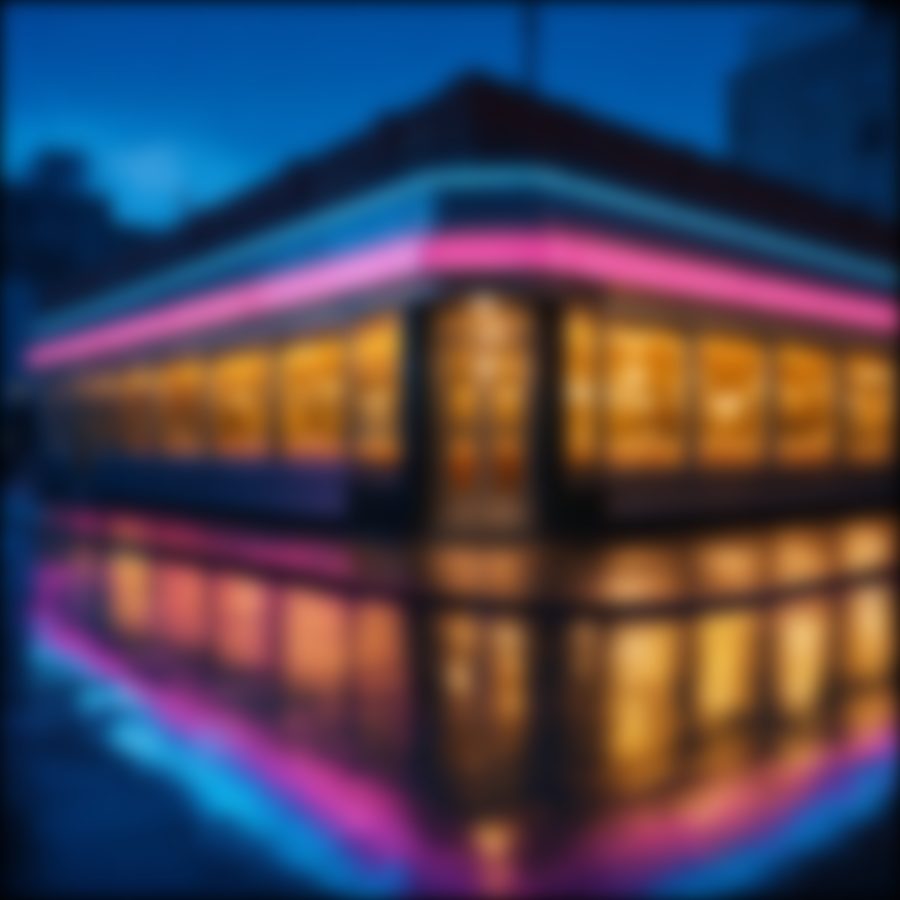 The same diner blurred into softer blue, pink, and amber shapes