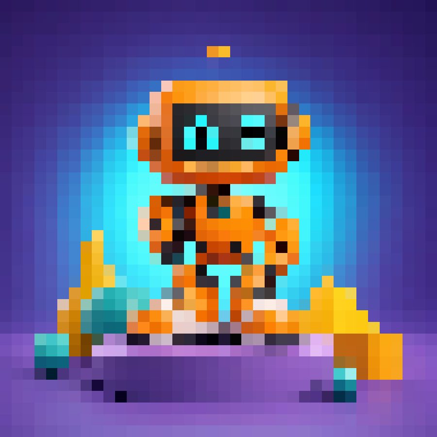 The same toy robot rendered as large square pixels